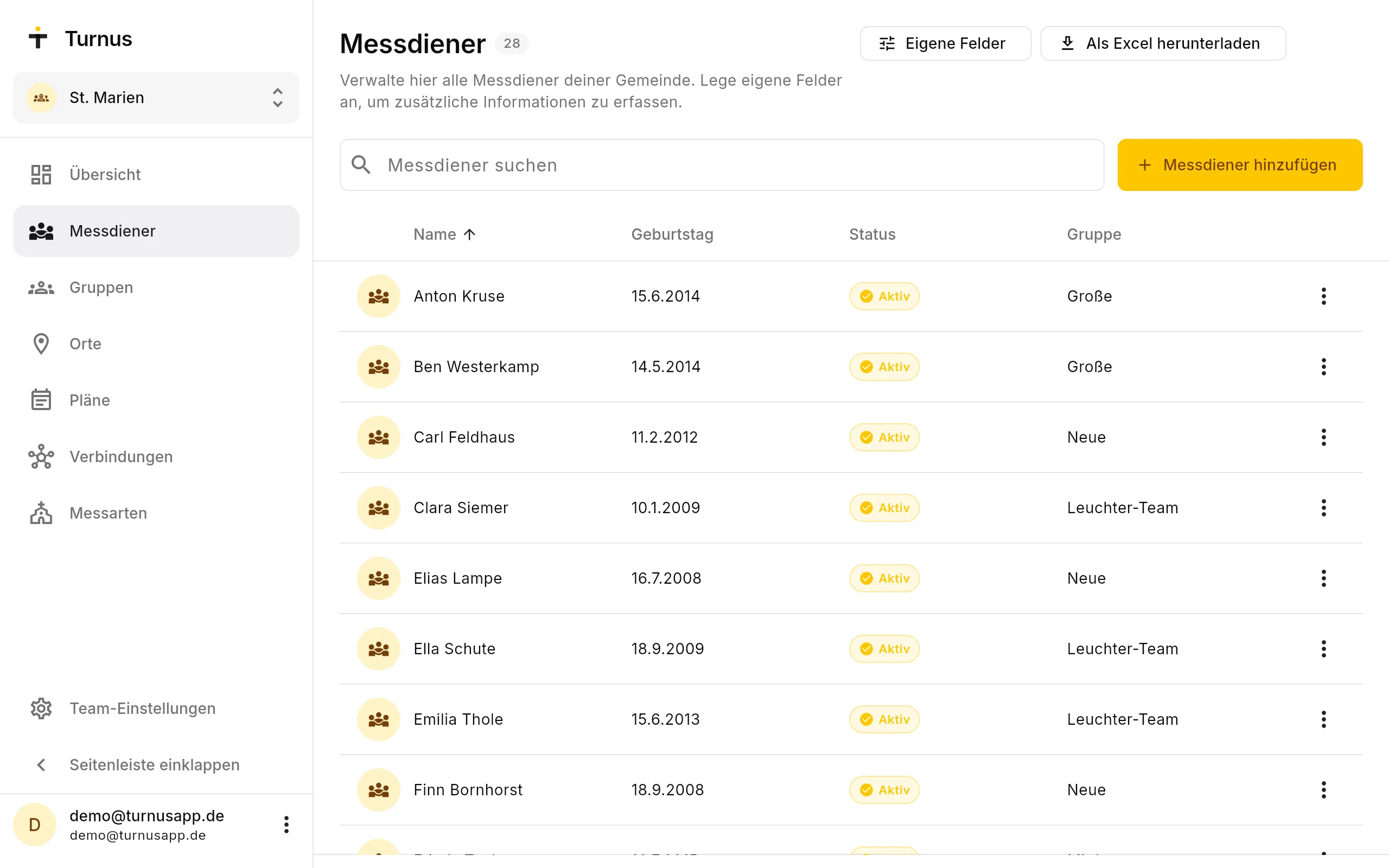 Die Messdienerliste in Turnus