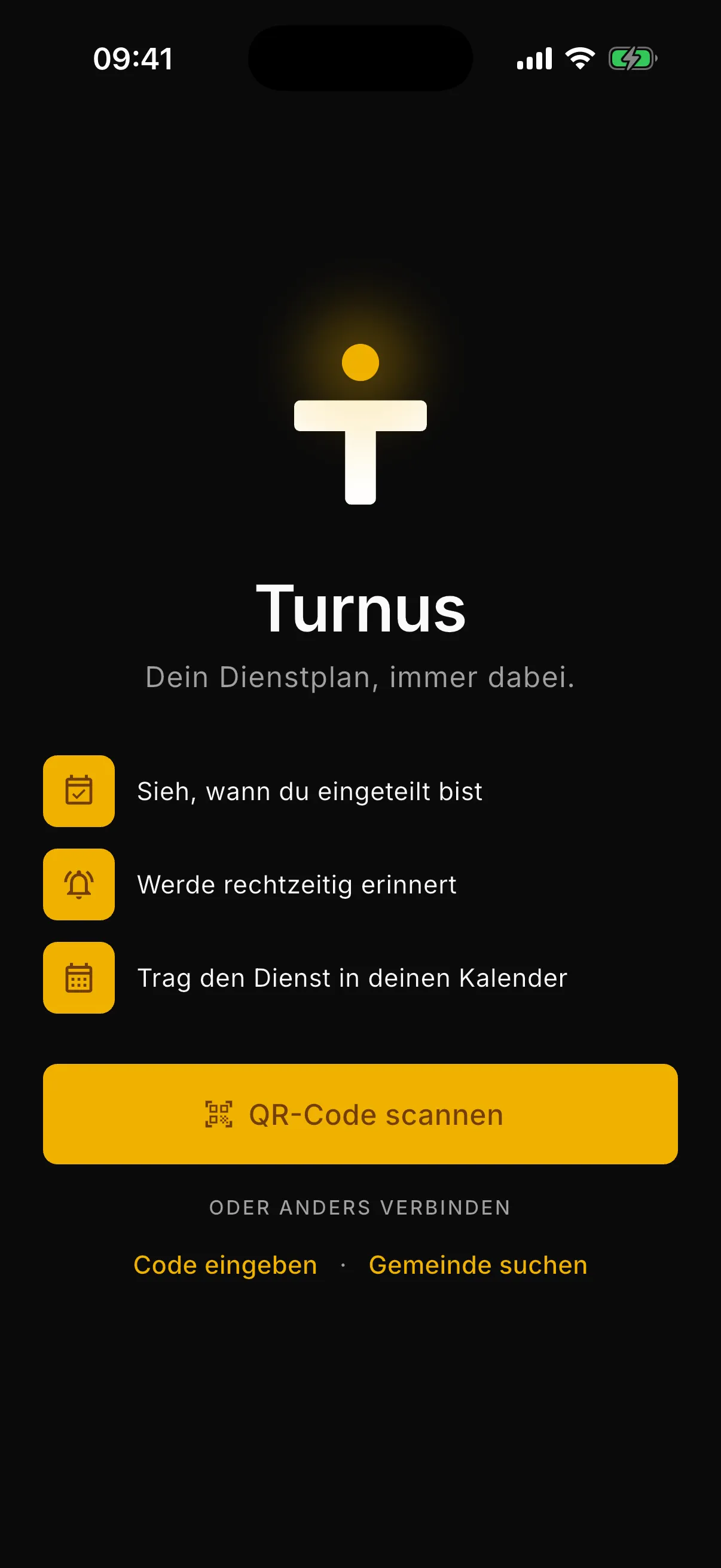 Die Turnus-App beim ersten Start