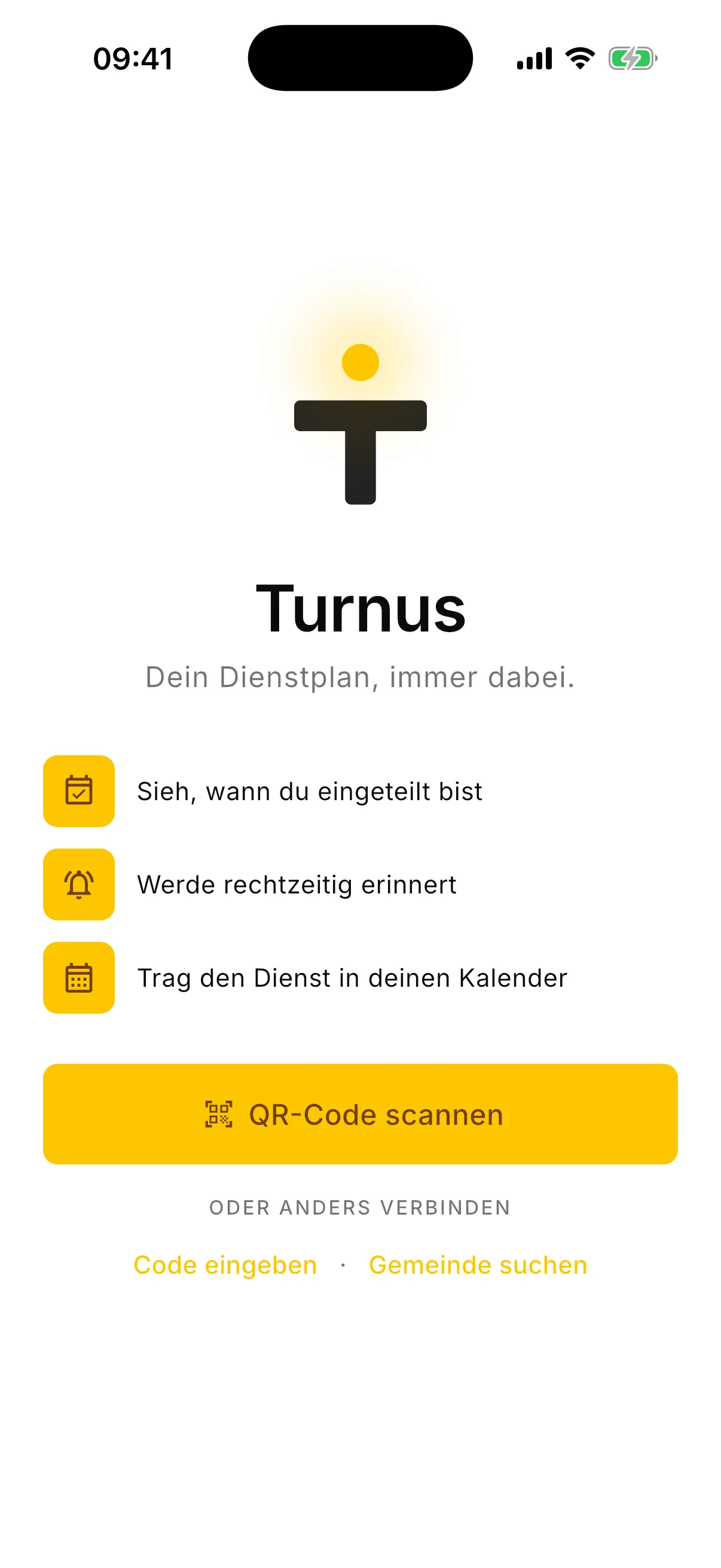 Die Turnus-App beim ersten Start
